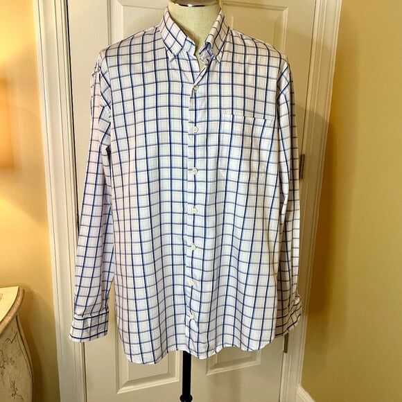 EEUC Men's Peter Millar Crown Soft White Blue Pink Check Button Down Shirt XL - Picture 1 of 4